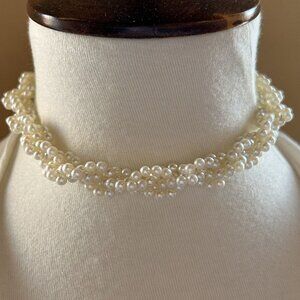 Vintage 1928 Faux Pearl Multi Strand Braided Necklace Signed
